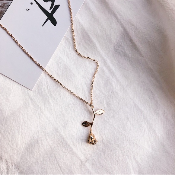 Gold Dainty Minimalist Rose Necklace - Picture 4 of 6